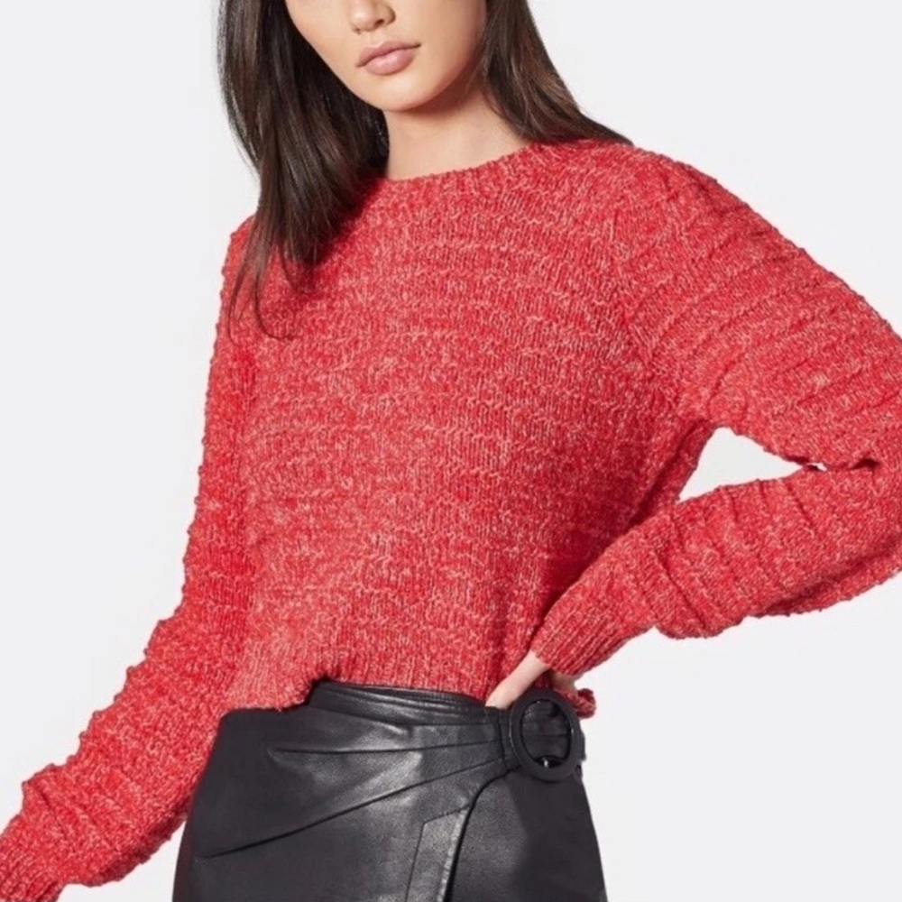Joie Red Sweater Women’s M Long Sleeves Wool Blend Pullover Crew Neck Cropped
